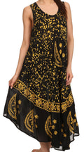 Sakkas Moon and Stars Batik Caftan Tank Dress / Cover Up#color_Black/Yellow