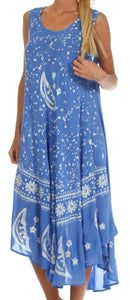Sakkas Moon and Stars Batik Caftan Tank Dress / Cover Up