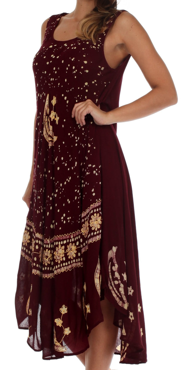 Sakkas Moon and Stars Batik Caftan Tank Dress / Cover Up