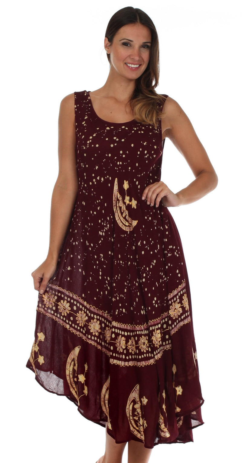 Sakkas Moon and Stars Batik Caftan Tank Dress / Cover Up