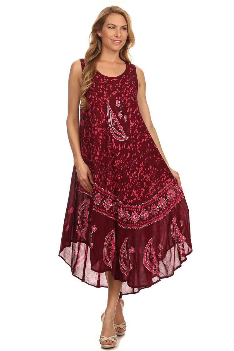 Sakkas Moon and Stars Batik Caftan Tank Dress / Cover Up