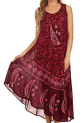 Sakkas Moon and Stars Batik Caftan Tank Dress / Cover Up#color_Burgundy/Pink