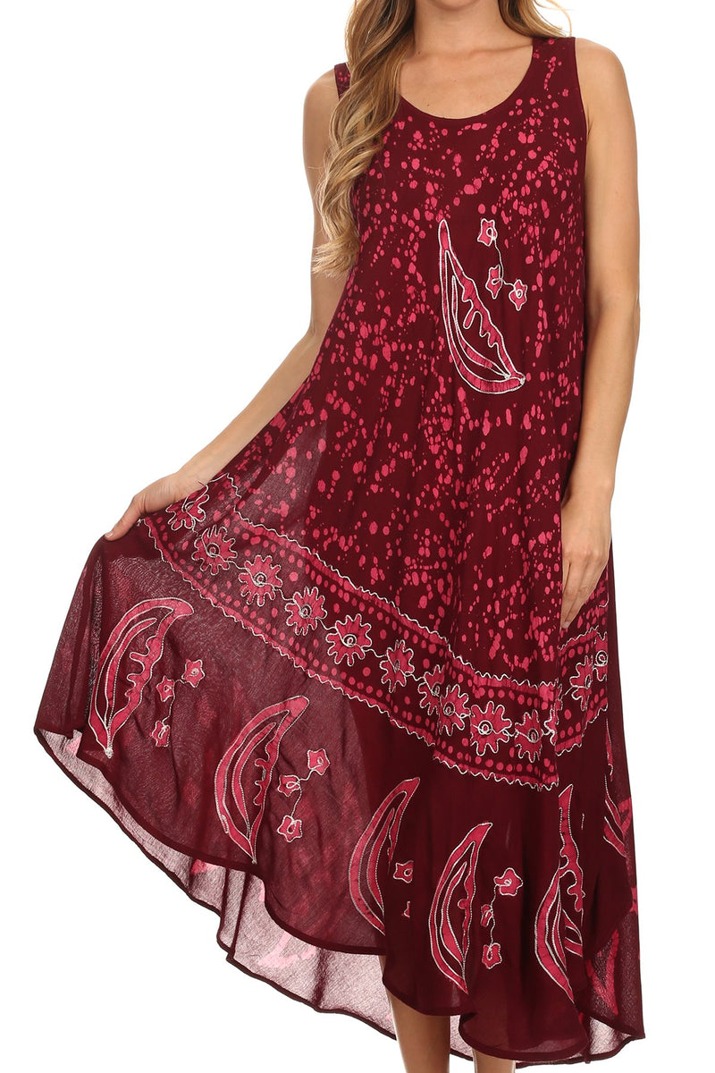 Sakkas Moon and Stars Batik Caftan Tank Dress / Cover Up