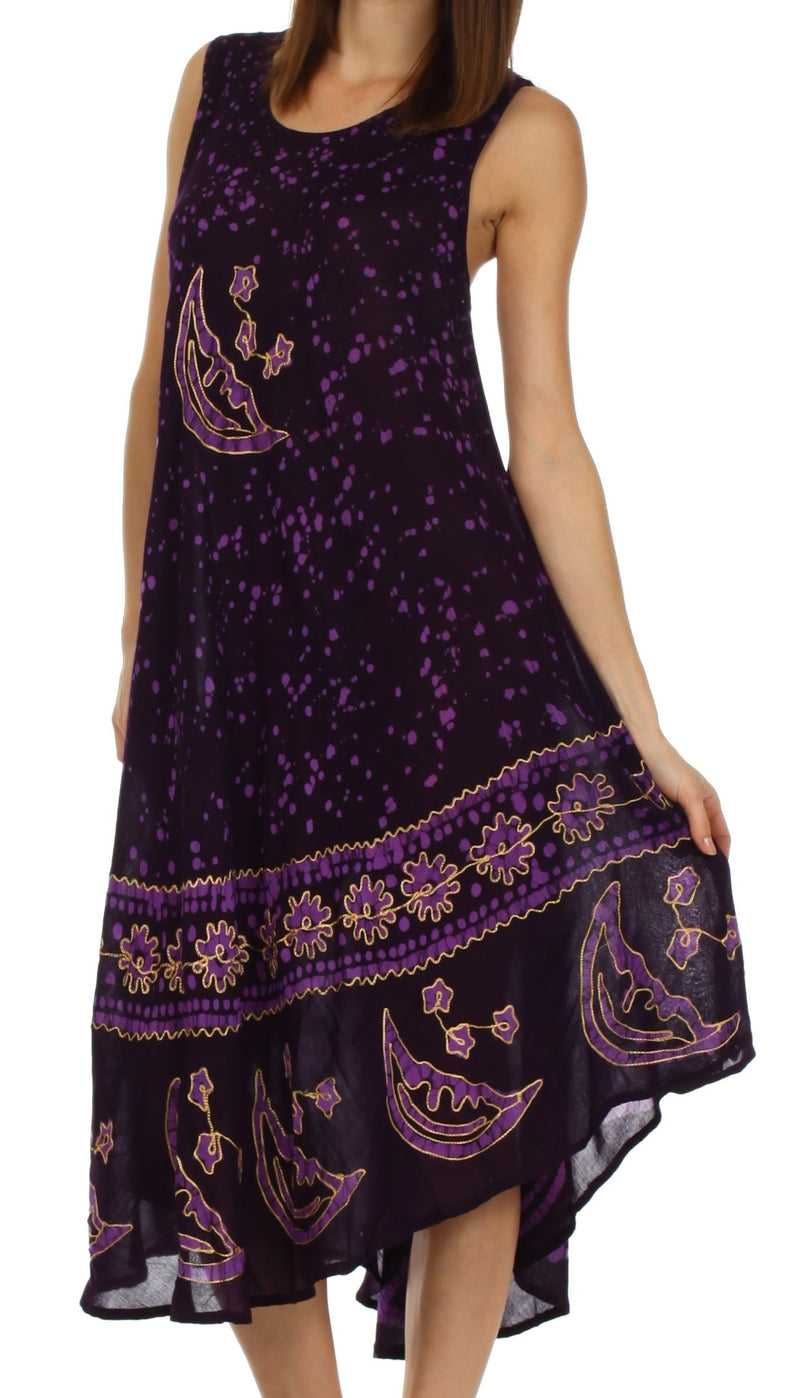 Sakkas Moon and Stars Batik Caftan Tank Dress / Cover Up