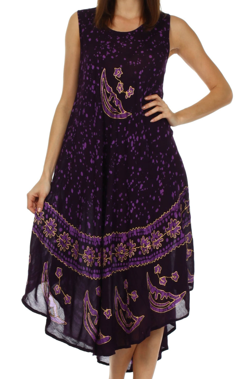 Sakkas Moon and Stars Batik Caftan Tank Dress / Cover Up