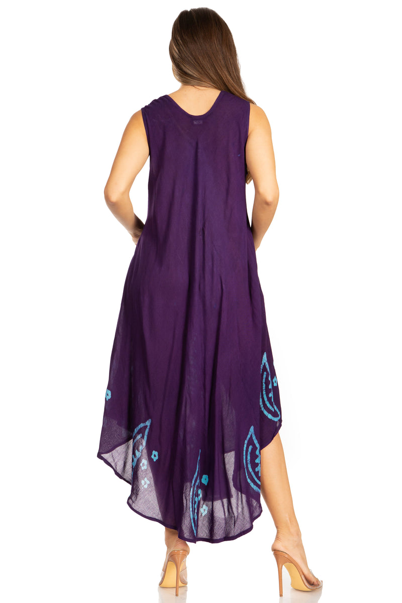 Sakkas Moon and Stars Batik Caftan Tank Dress / Cover Up