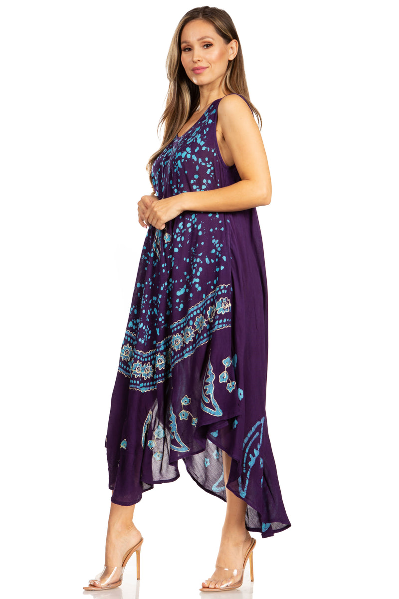 Sakkas Moon and Stars Batik Caftan Tank Dress / Cover Up