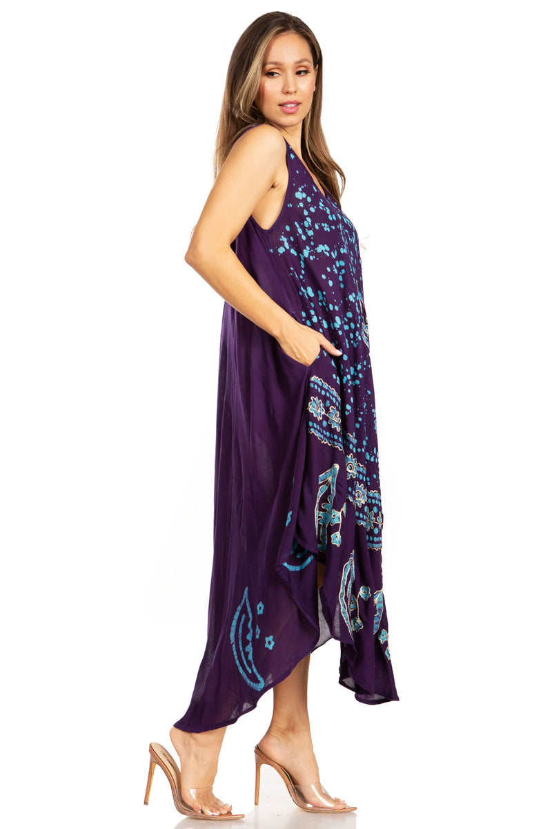 Sakkas Moon and Stars Batik Caftan Tank Dress / Cover Up