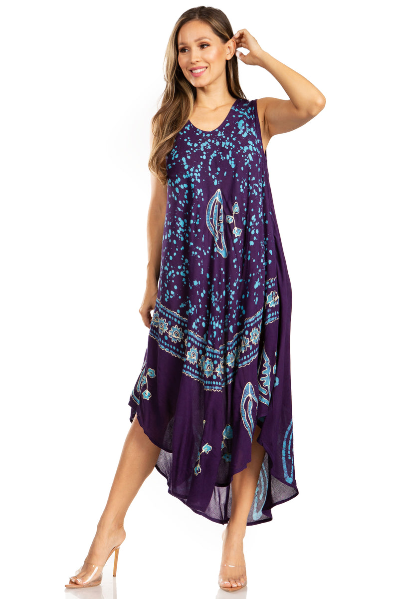 Sakkas Moon and Stars Batik Caftan Tank Dress / Cover Up