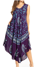 Sakkas Moon and Stars Batik Caftan Tank Dress / Cover Up#color_Eggplant/Turquoise