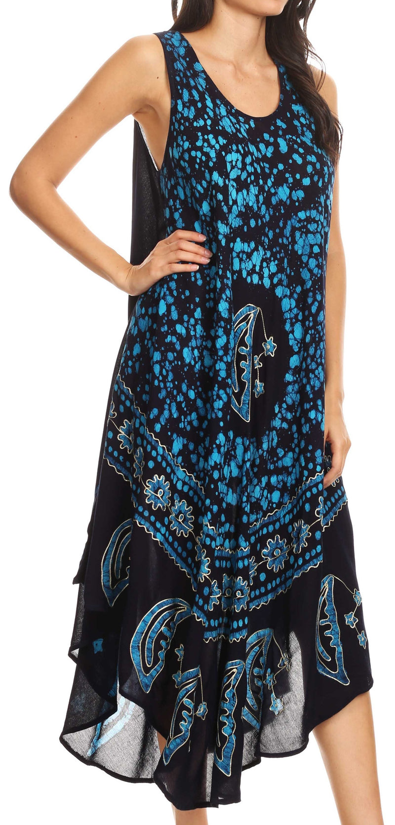 Sakkas Moon and Stars Batik Caftan Tank Dress / Cover Up