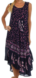 Sakkas Moon and Stars Batik Caftan Tank Dress / Cover Up#color_Navy/Pink