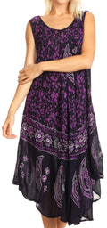 Sakkas Moon and Stars Batik Caftan Tank Dress / Cover Up#color_Navy/Purple