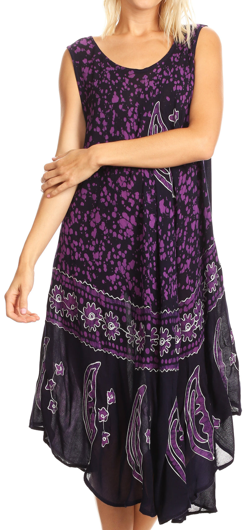 Sakkas Moon and Stars Batik Caftan Tank Dress / Cover Up