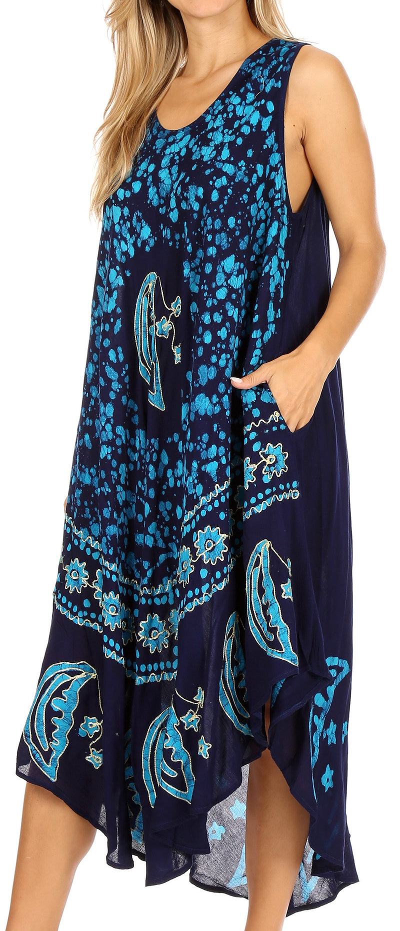 Sakkas Moon and Stars Batik Caftan Tank Dress / Cover Up