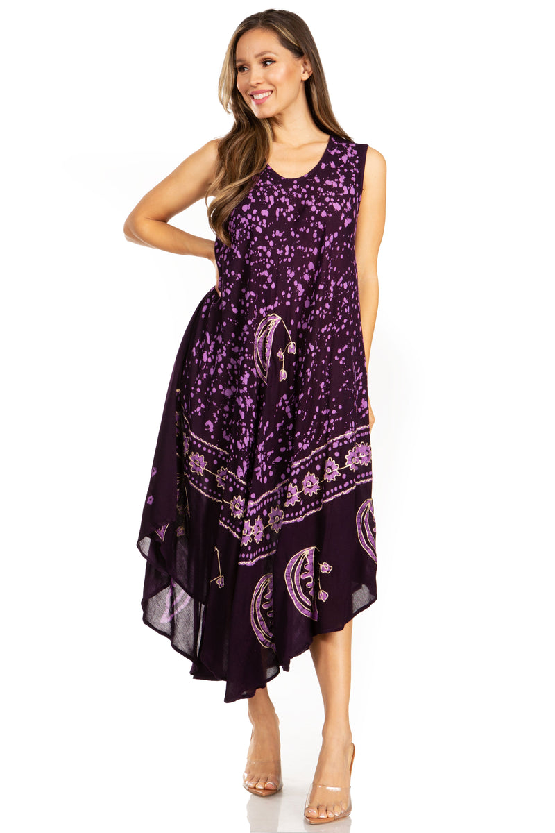 Sakkas Moon and Stars Batik Caftan Tank Dress / Cover Up