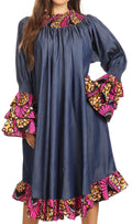 Sakkas Folami Chambray and Ankara Wax Dutch Print Muumuu Dress Relax Fit #color_404-Multi