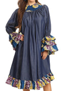 Sakkas Folami Chambray and Ankara Wax Dutch Print Muumuu Dress Relax Fit #color_405-Multi