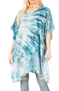 Sakkas Marcy Women's Caftan Top Tunic Dress V neck Loose Summer Boho Swing Coverup#color_1036-Teal