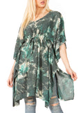 Sakkas Marcy Women's Caftan Top Tunic Dress V neck Loose Summer Boho Swing Coverup#color_1038-Green