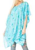 Sakkas Marcy Women's Caftan Top Tunic Dress V neck Loose Summer Boho Swing Coverup#color_Turquoise