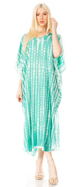 Sakkas Maitte Women's V neck Caftan Dress Cover-up Beach Print Kaftan Long Boho#color_1031-SeaGreen