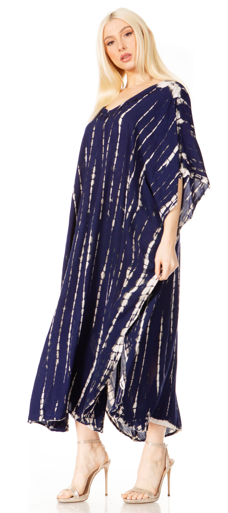 Sakkas Maitte Women's V neck Caftan Dress Cover-up Beach Print Kaftan Long Boho