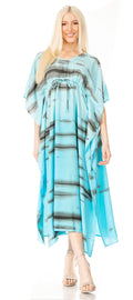 Sakkas Maitte Women's V neck Caftan Dress Cover-up Beach Print Kaftan Long Boho#color_Turquoise