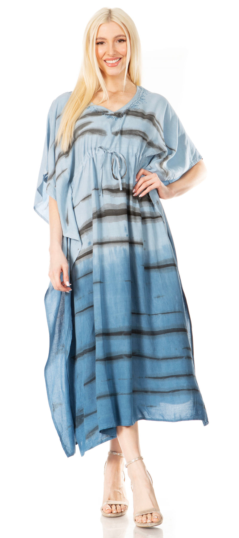 Sakkas Maitte Women's V neck Caftan Dress Cover-up Beach Print Kaftan Long Boho