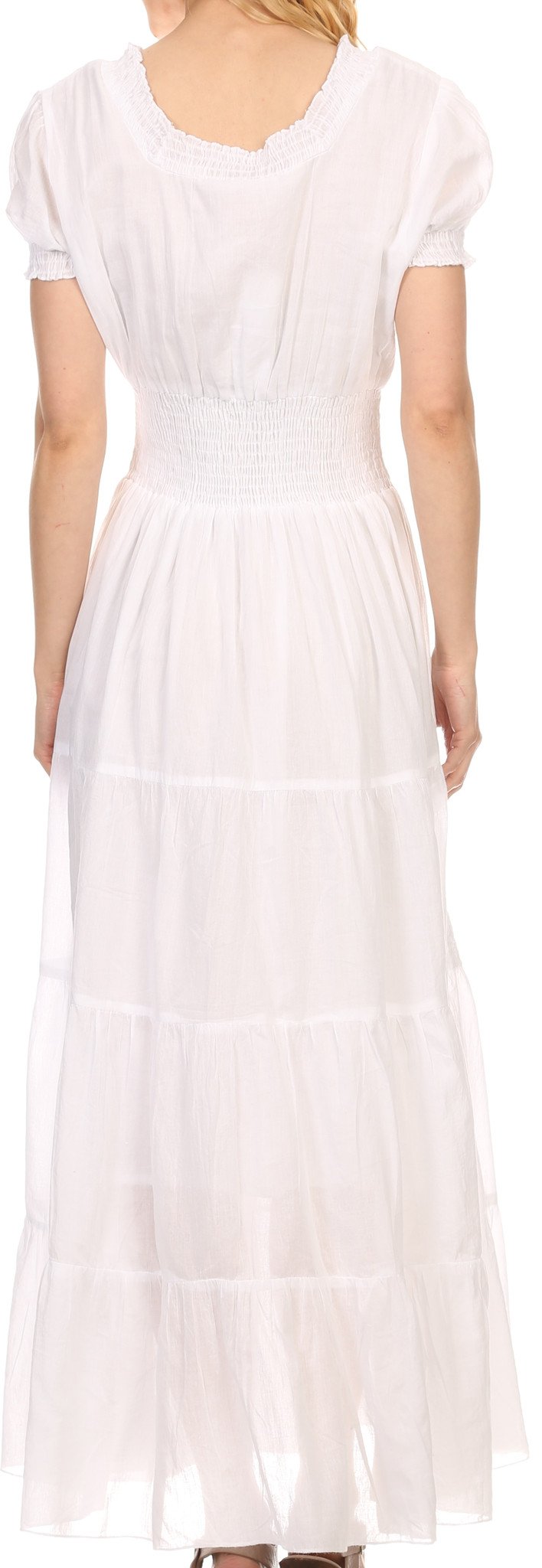 Sakkas Fresne Long Tall Floral Embroidered Scoop Adjustable Short Sleeve Dress
