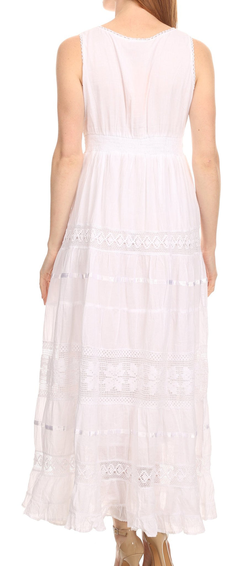 Sakkas Yuki Long Sleeveless Cross Over Lace Embroidered  Summer Day Dress