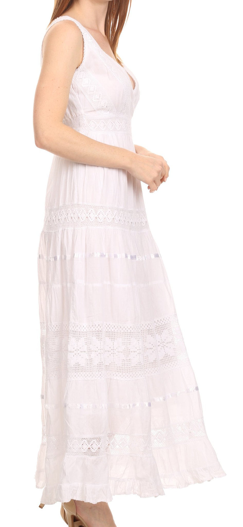 Sakkas Yuki Long Sleeveless Cross Over Lace Embroidered  Summer Day Dress