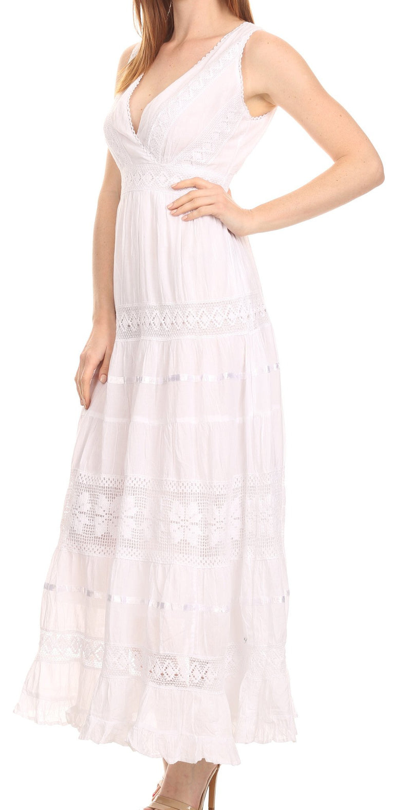 Sakkas Yuki Long Sleeveless Cross Over Lace Embroidered  Summer Day Dress