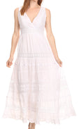 Sakkas Yuki Long Sleeveless Cross Over Lace Embroidered  Summer Day Dress#color_White