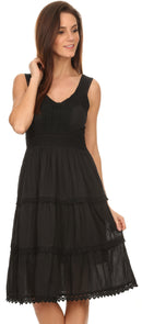 Sakkas Womens Presta Roman Sleeveless Lined Tank Top Dress With Embroidery Lace Design