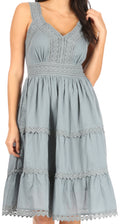 Sakkas Womens Presta Roman Sleeveless Lined Tank Top Dress With Embroidery Lace Design#color_Grey 