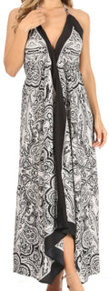 Sakkas Jani Women's Casual Summer Sleeveless Spaghetti Strap Maxi Dress Adjustable#color_9901-BlackWhite