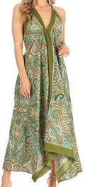 Sakkas Jani Women's Casual Summer Sleeveless Spaghetti Strap Maxi Dress Adjustable#color_9901-Green