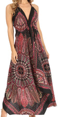 Sakkas Jani Women's Casual Summer Sleeveless Spaghetti Strap Maxi Dress Adjustable#color_BlackBrown
