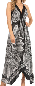 Sakkas Jani Women's Casual Summer Sleeveless Spaghetti Strap Maxi Dress Adjustable#color_BlackWhite