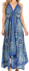 Sakkas Jani Women's Casual Summer Sleeveless Spaghetti Strap Maxi Dress Adjustable#color_Blue