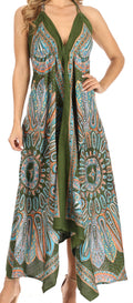 Sakkas Jani Women's Casual Summer Sleeveless Spaghetti Strap Maxi Dress Adjustable#color_Green