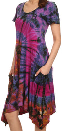Sakkas  Clair Scoop Neck Cap Sleeve Tie Dye Dress