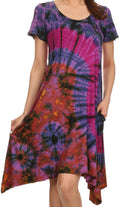 Sakkas  Clair Scoop Neck Cap Sleeve Tie Dye Dress#color_Purple
