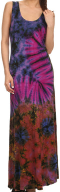 Sakkas Dee  Scoop Neck Tie Dye Sleeveless Long Dress#color_Purple