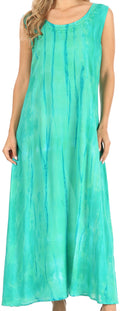 Sakkas Raquel Women's Casual Sleeveless Maxi Summer Caftan Column Dress Tie-Dye#color_SeaGreen
