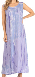 Sakkas Raquel Women's Casual Sleeveless Maxi Summer Caftan Column Dress Tie-Dye#color_Light Blue