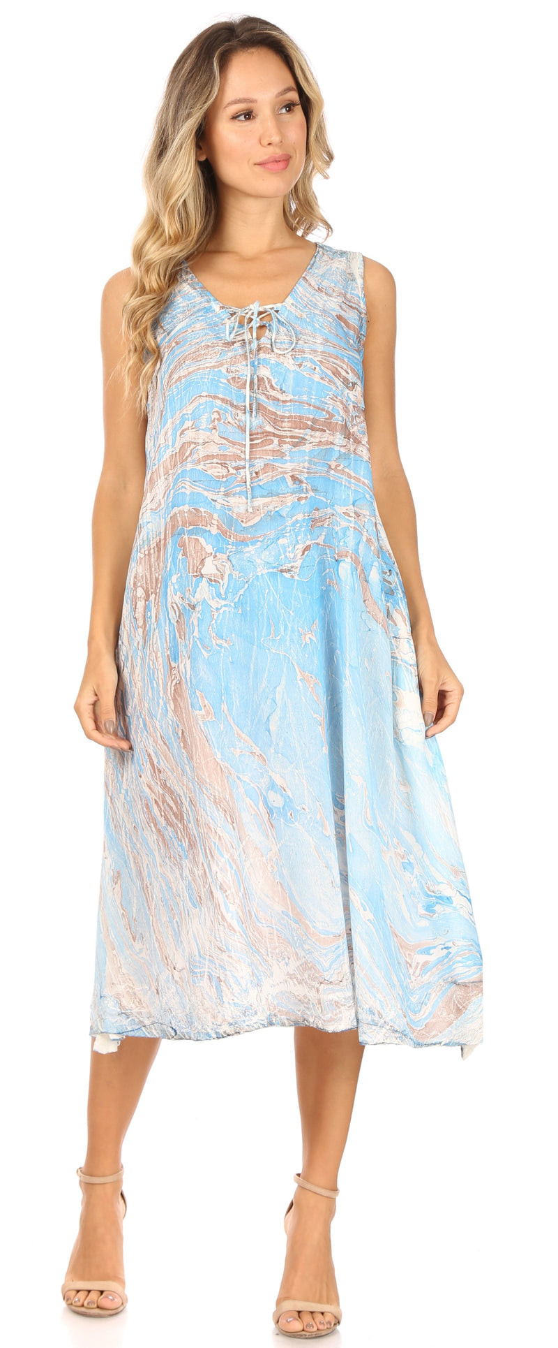 Sakkas Ilaria Women's Midi Sleeveless Casual Loose Flare Print Dress Caftan Pocket
