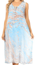 Sakkas Ilaria Women's Midi Sleeveless Casual Loose Flare Print Dress Caftan Pocket#color_TD42-801-BrownBlue