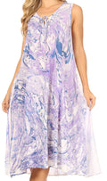 Sakkas Ilaria Women's Midi Sleeveless Casual Loose Flare Print Dress Caftan Pocket#color_TD42-801-Purple